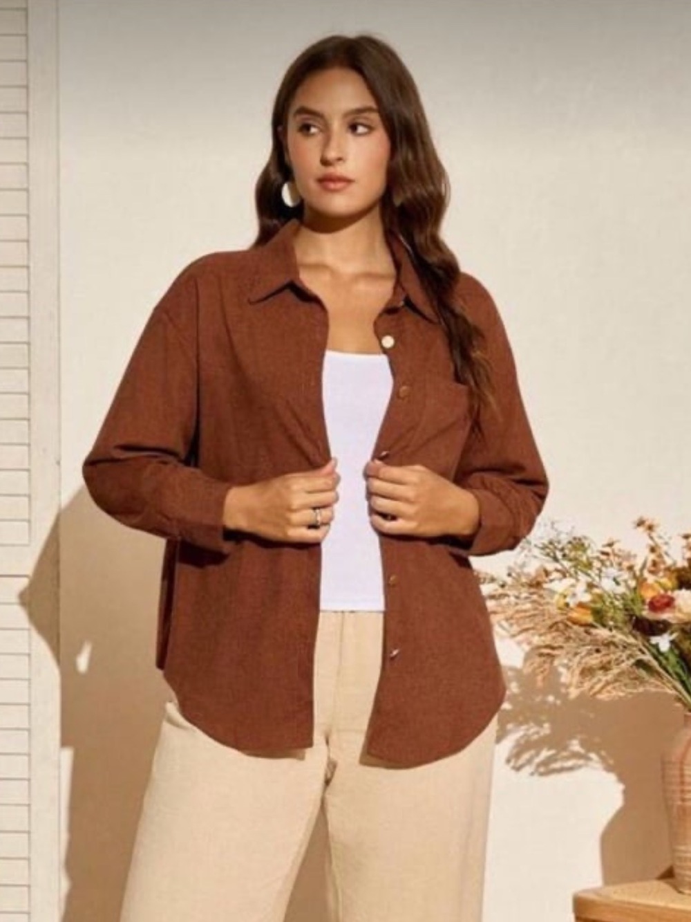 Plus Size 1XL Corduroy CHESTNUT Button Down Women’s Size 16/18 1XL 🤎 NWT